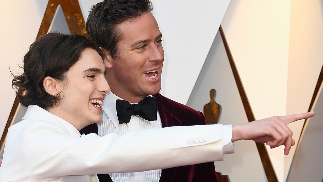 Timothée Chalamet and Armie Hammer walking on the red carpet during the  90th Academy Awards ceremony, presented by the Academy of Motion Picture  Arts and Sciences, held at the Dolby Theatre in